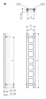 Schematic diagram of a galley cabinet with detailed measurements for efficient kitchen storage.