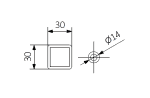 Square metal spacer with 30mm sides and 14mm hole for precise industrial applications.