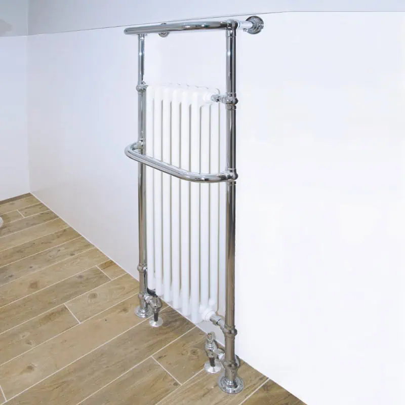 hampshire Vintage-style white radiator with chrome piping for heating systems.