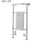 Radiator towel rail with chrome finish for bathroom heating.