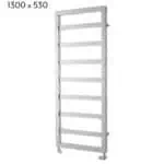 Aluminum towel radiator for bathroom heating and drying. Modern, sleek design with multiple horizontal bars. Ideal for home or commercial use.