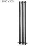 Vertical radiator with black metal tubes for modern heating solutions.