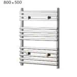 Chrome heated towel radiator for bathroom, modern design and efficient heating.