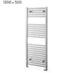 Modern chrome towel radiator for bathroom heating and drying.