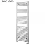 Vertical heated towel rail radiator in modern design, chrome finish, ideal for bathrooms and heating solutions.