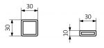 1. CAD technical drawing of a 30x30mm square tube with precise measurements.