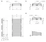 High-quality towel radiator technical drawing from Poshrads for modern bathroom heating solutions.