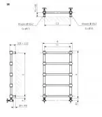 1. Industrial pipe ladder with brass and copper fittings, technical drawing for installation.