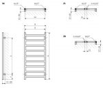 Heavy-duty towel radiator technical drawing, wall-mounted bathroom heated towel rail for warm towels.