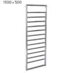 Stainless steel towel radiator with multiple heated bars for bathroom heating and towels.