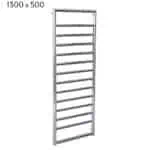 Stainless steel towel radiator with multiple heated bars for bathroom heating and towels.