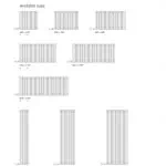 Radiator size options in various measurements for home heating, including 600x590, 600x790, 600x990, 600x1190, 600x1390, 600x1590, 1800x290, 1800x490, and 1800x690.