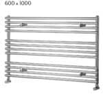 Polished stainless steel towel radiator, modern bathroom heating and drying solution.