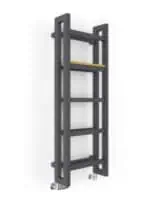 Modern black radiator shelf with wheels, ideal for bathroom decor and space-saving.