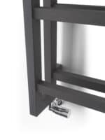 Locking caster wheel on black metal display stand, ideal for retail or promotional use.