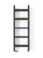 Black wooden ladder shelf with four adjustable shelves, ideal for home decor and storage.