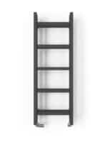 Black modern shelving unit for home or office organization.