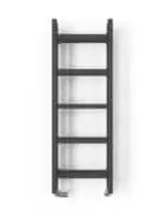 Black modern shelving unit for home or office organization.