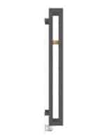 High-efficiency black vertical radiator with wooden accent for modern heating solutions.