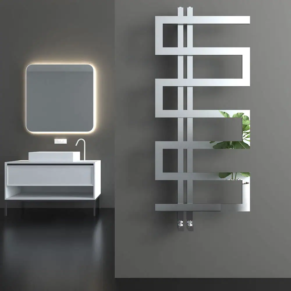 carisa IBIZA Contemporary minimalist bathroom with illuminated mirror and modern storage cabinet.