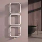 Modern wall-mounted LED mirror, minimalist bathroom decor, sleek design, and contemporary style.