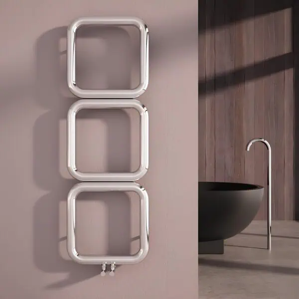 Modern wall-mounted LED mirror, minimalist bathroom decor, sleek design, and contemporary style.