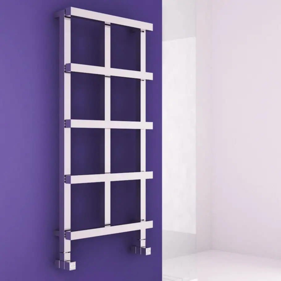 CARISA RITA HEATED TOWEL RAIL Industrial wall-mounted white ladder shelving unit for storage or display.