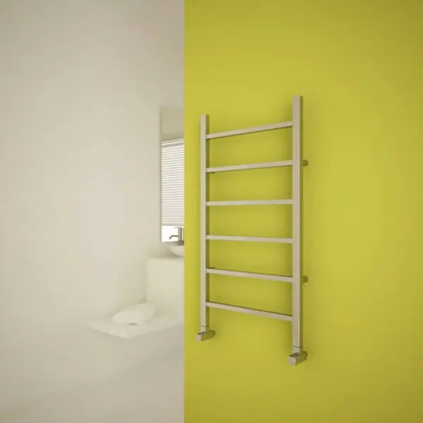 Shower room with heated towel rail and modern interior design.