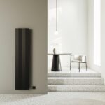 Wireless wall-mounted heater black modern design.