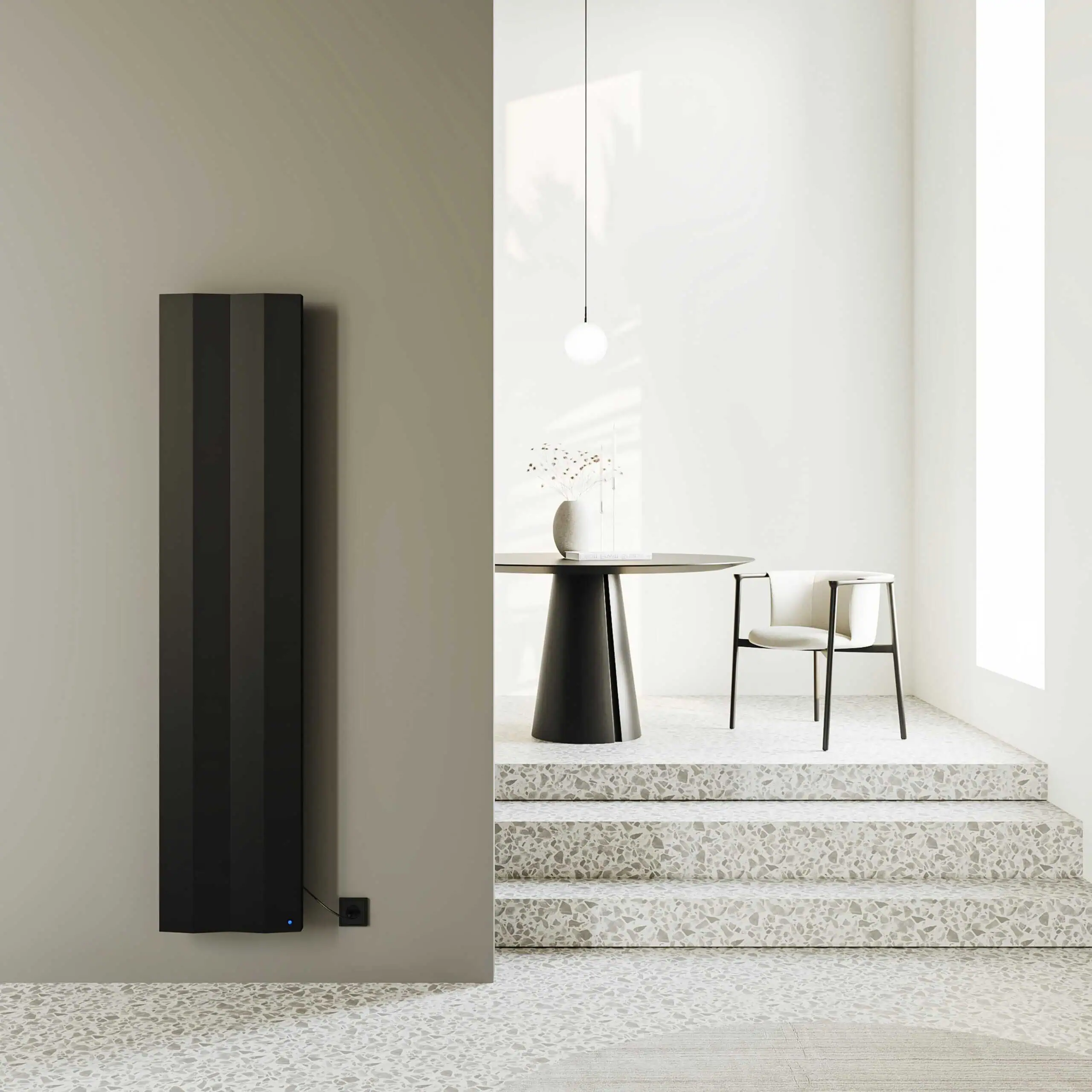 001_Notus V Vertical-min Wireless wall-mounted heater black modern design.