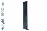 Black modern radiator, 1800mm height, suitable for contemporary heating solutions.