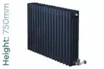 Cast iron radiator heating unit for home and office heating solutions, 750mm tall, black finish.