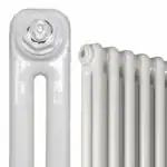 White cast iron radiator for home heating, modern energy-efficient design.