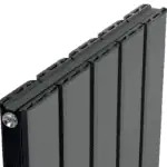 Aluminum radiator with black fins and mounting bracket for efficient heat dissipation.