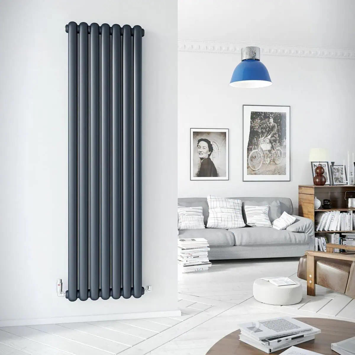 cassius vertical Radiator heating system in modern living room with stylish interior decor.