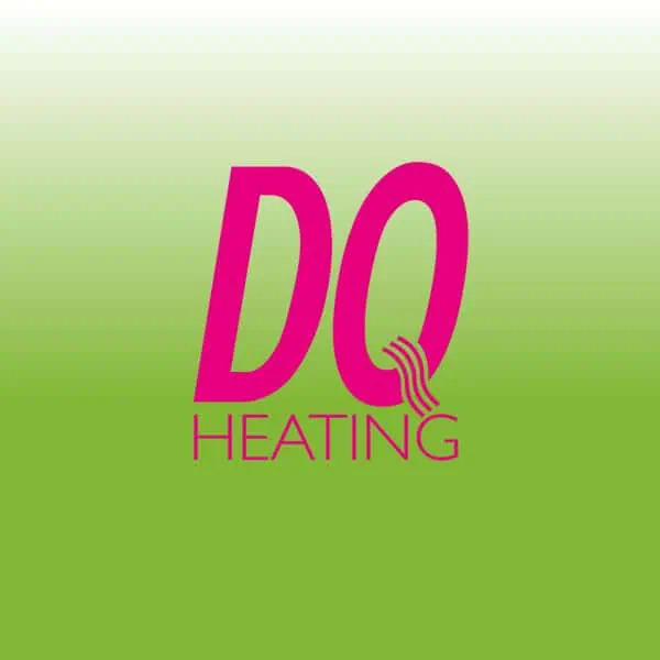 DC Heating logo with pink text on a green gradient background, specializing in reliable heating solutions.