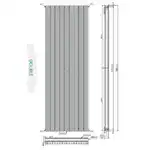 Aluminum radiator technical drawing with dimensions and specifications.