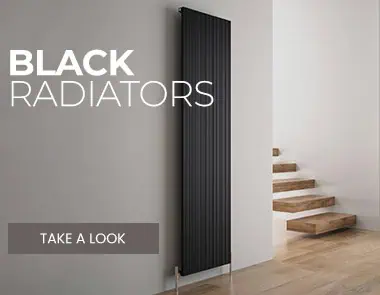 Black modern radiator for home heating, sleek and high-quality design.