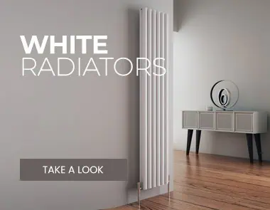 White modern radiator in contemporary interior, energy-efficient heating solution.