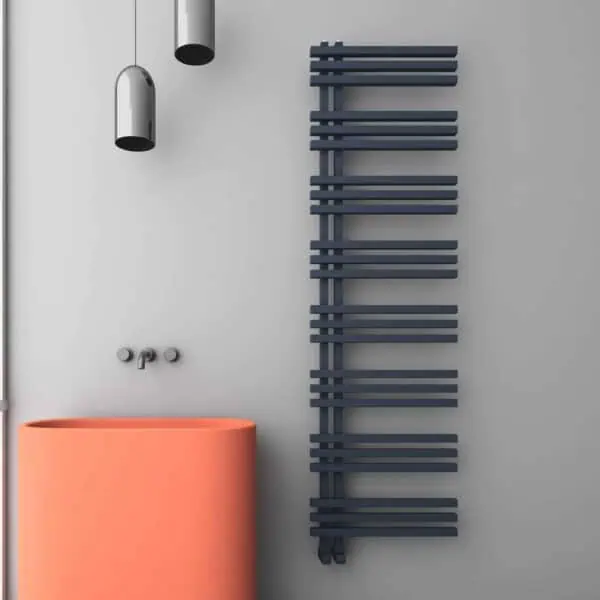 Modern black radiator with a sleek design for contemporary interiors.