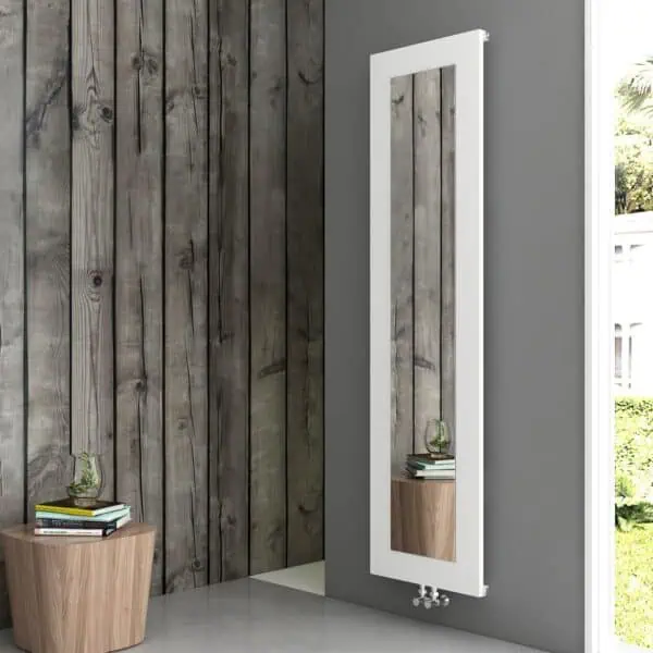 Elegant modern radiator with a built-in shelf, sleek design, ideal for contemporary home decor.