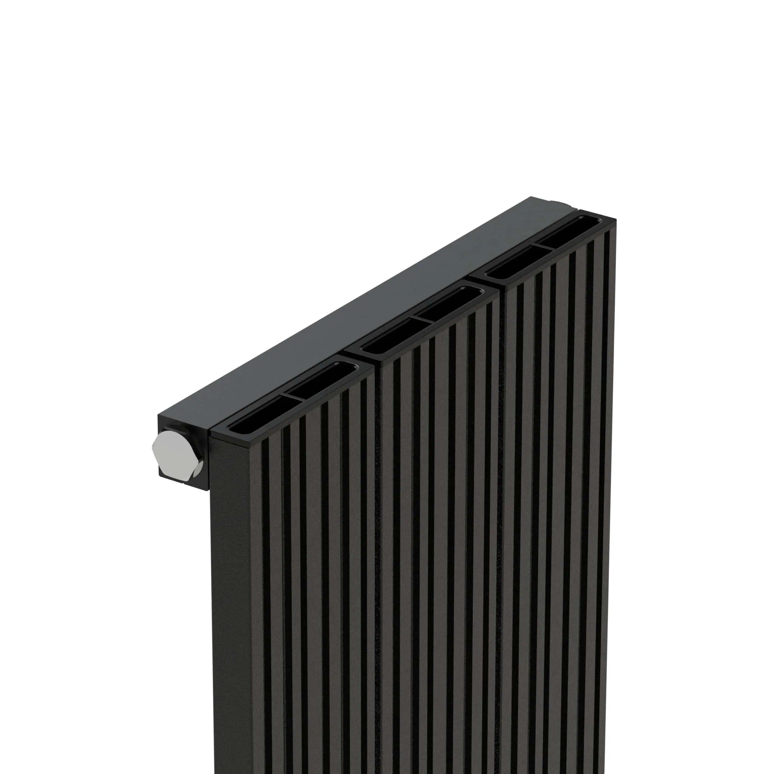 280x1800 txb2-min High-end black radiator with vertical slats for efficient heating and modern home decor.