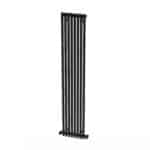 Black vertical radiator for modern home heating solutions.