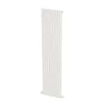 Vertical white radiator for home heating - modern radiator installation.