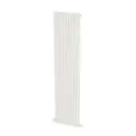 Vertical white radiator for home heating - modern radiator installation.