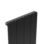 Modern black electric radiator panel for home heating, sleek design, efficient thermal performance.