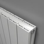 Radiator heating panel with modern slat design for efficient home heating.