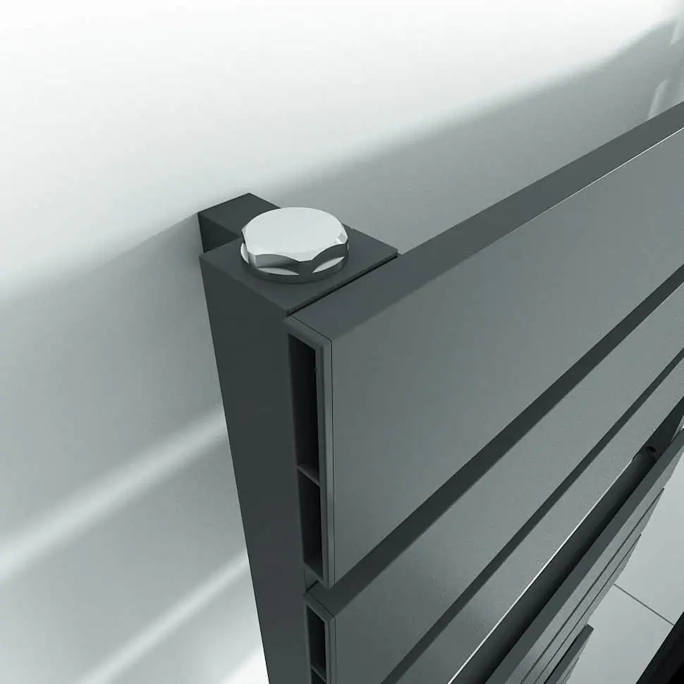 NINOVA BATH (PAGE-181) (2)-min Bolt securing a modern aluminum radiator for HVAC system installation.