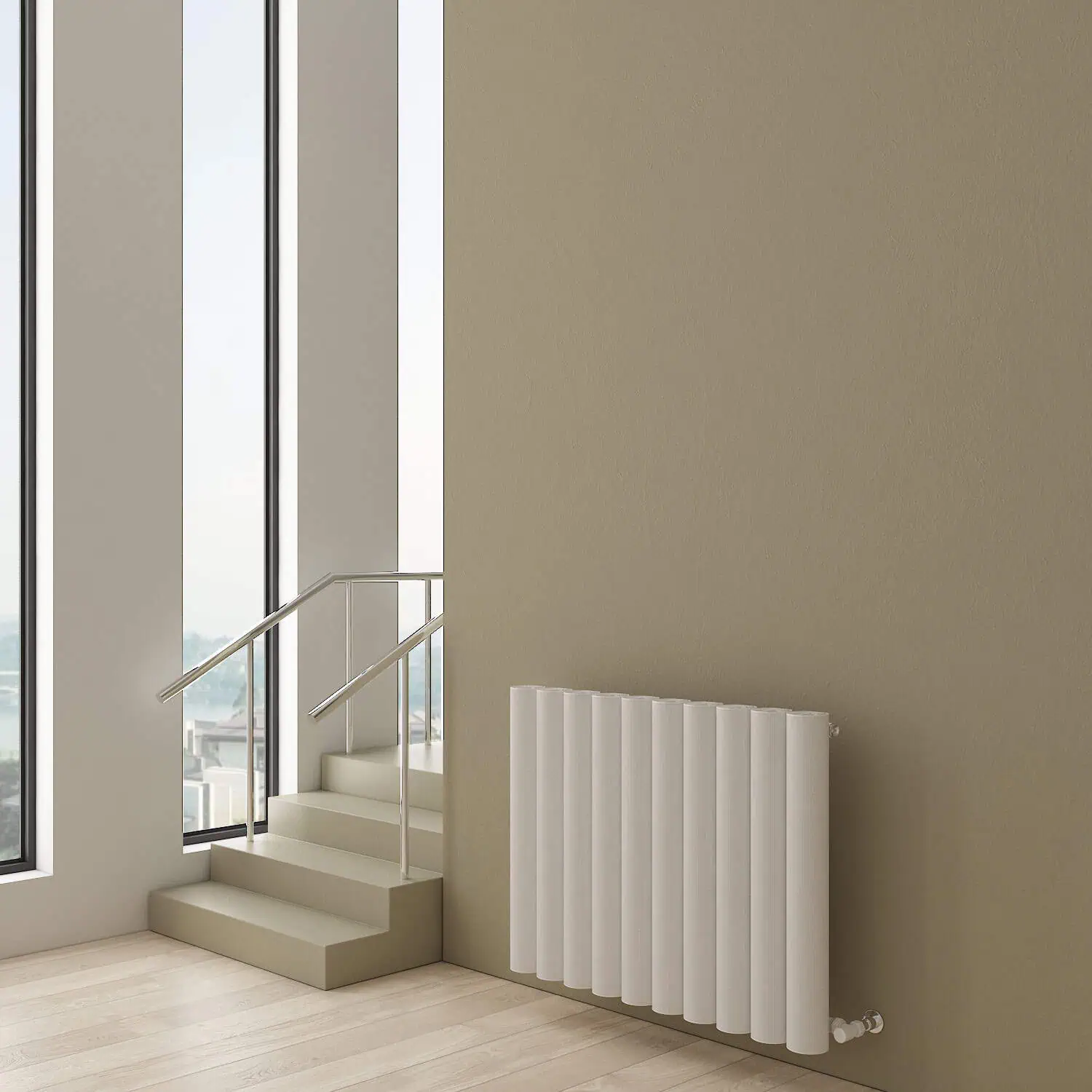 OTTO 0600079510-TXW Modern radiator in a bright, contemporary interior with large windows and natural light.