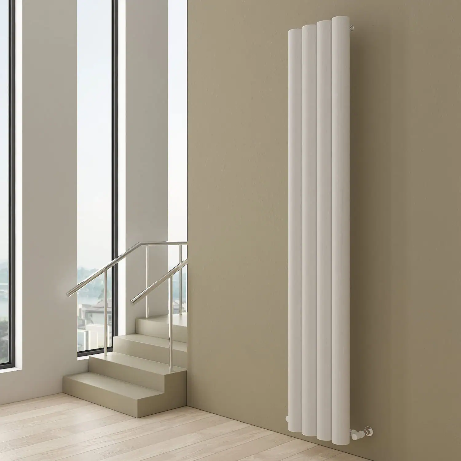 OTTO 1800031504-TXW Modern white vertical radiator in a minimalist interior setting.